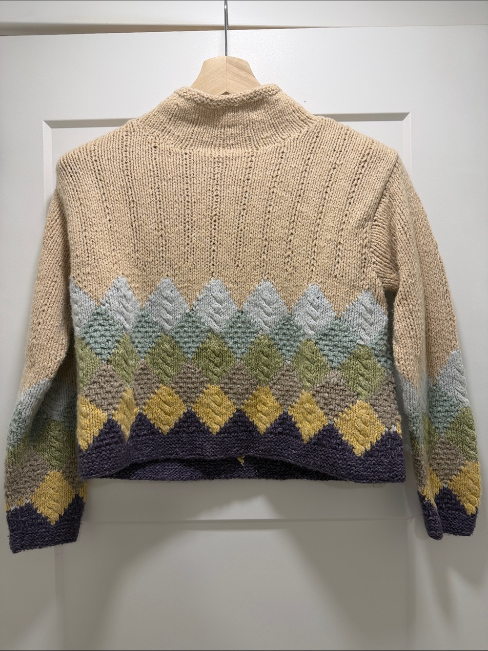 Liz Claiborne Petite Argyle Mock Neck Sweater Beige Multicolor